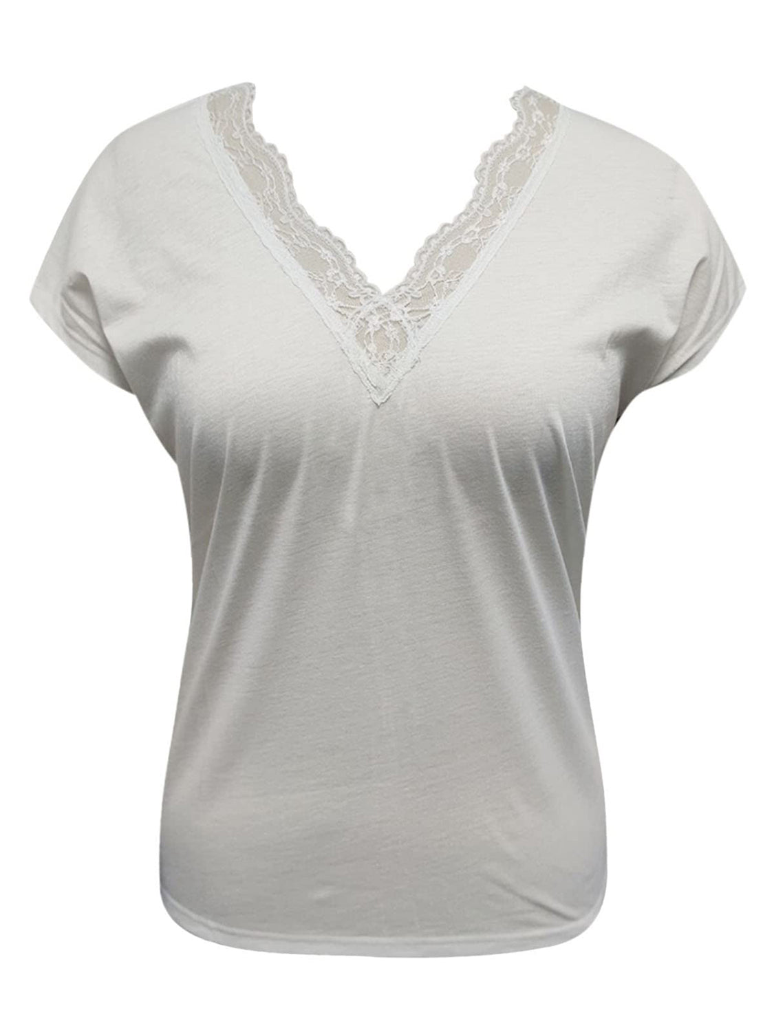 Full Size Lace Detail V-Neck Short Sleeve Blouse