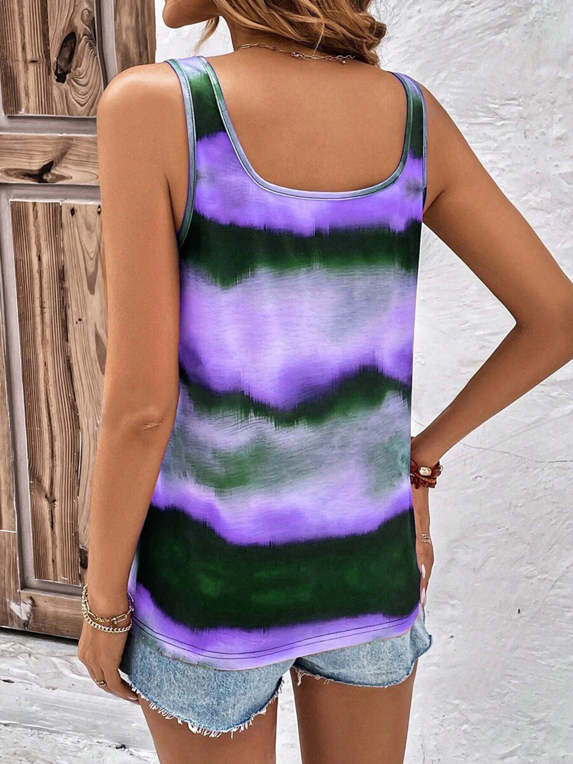 Tie-Dye Scoop Neck Wide Strap Tank